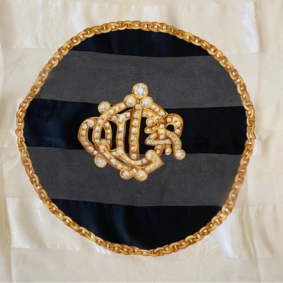 Christian Dior Navy and Gold Silk Scarf - Picture 4 of 10